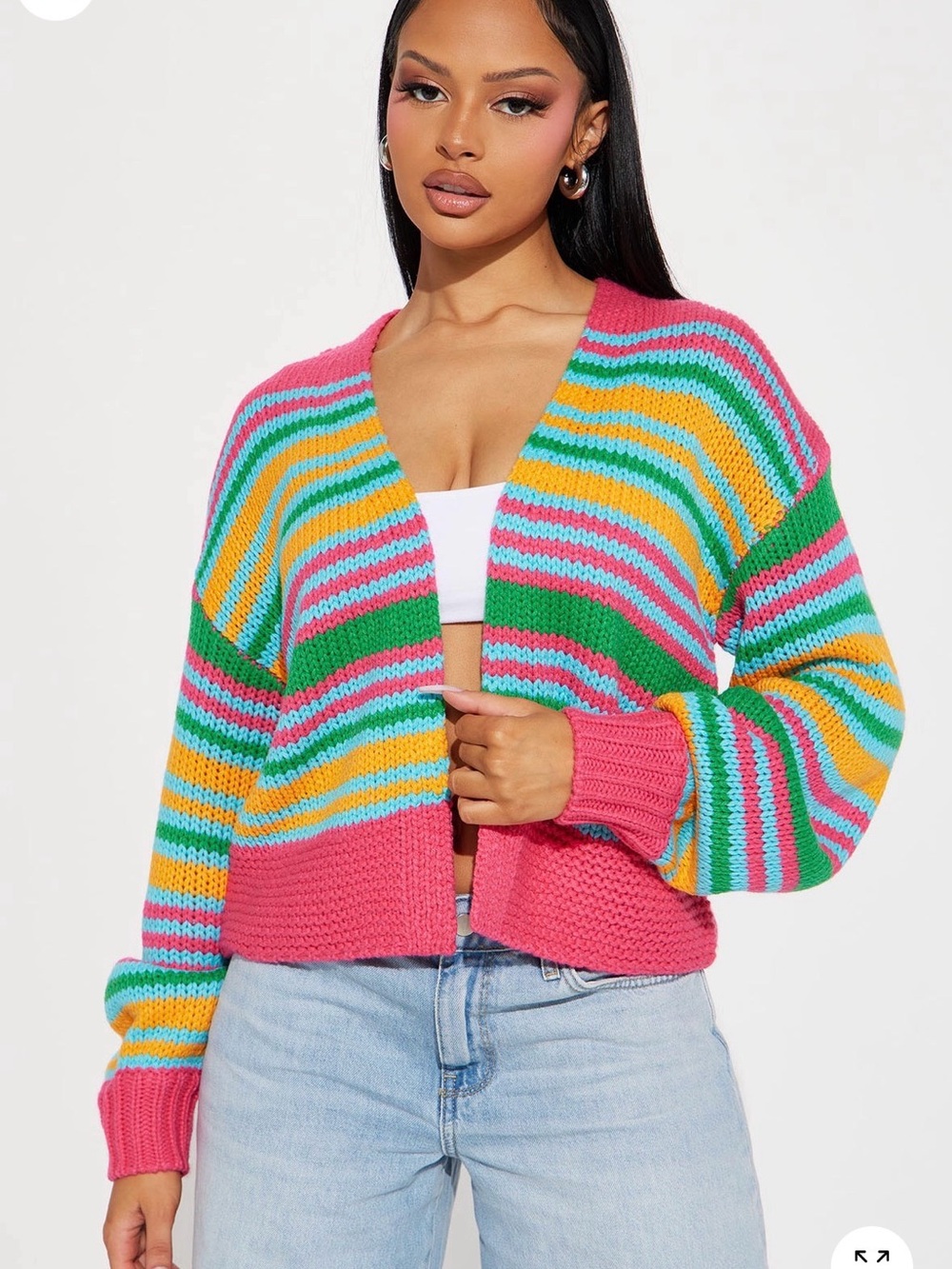 Multi-Stripe Open Cardigan Sweater